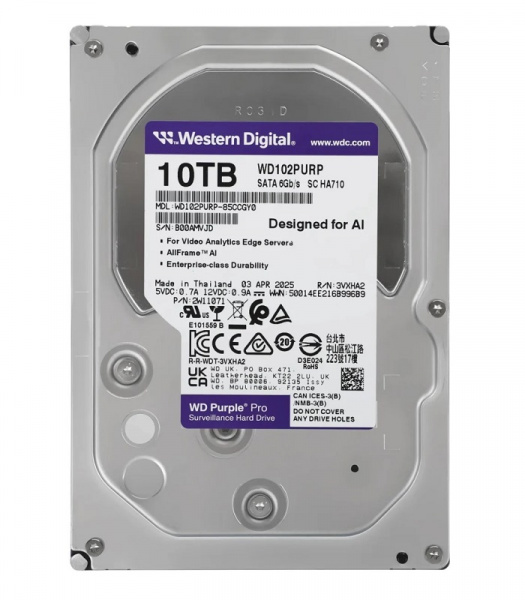 Жесткий диск 10ТБ WD Purple Pro HDD WD102PURP SATA III, 3.5 Жесткий диск 10ТБ WD Purple Pro HDD WD102PURP SATA III, 3.5