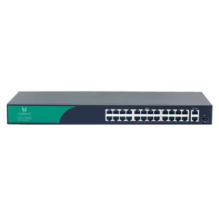 UB-SW-24F2G1SFP-300 Base Неуправляемый коммутатор Unibrave с поддержкой PoE на 24 порта, 2 Uplink 1000 Мбит/c и 1 SFP (300 Вт) Фото