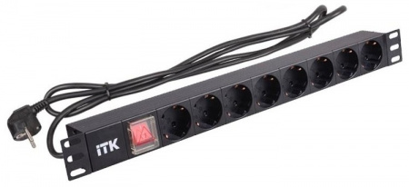 ITK PDU 8 роз. нем.ст. с выкл 1U каб.2м вилка нем.ст ПВХ черный Блок розеток   Фото