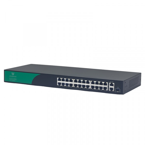 UB-SW-24F2G1SFP-300 Base Неуправляемый коммутатор Unibrave с поддержкой PoE на 24 порта, 2 Uplink 1000 Мбит/c и 1 SFP (300 Вт) Фото