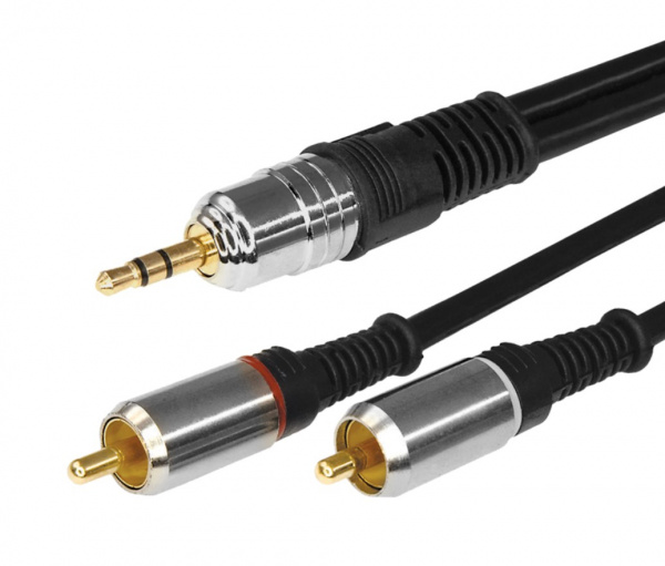 Шнур Стерео 3,5 мм - 2 RCA, длина 5 метров (GOLD-металл) REXANT Фото Шнур Стерео 3,5 мм - 2 RCA, длина 5 метров (GOLD-металл) REXANT Фото