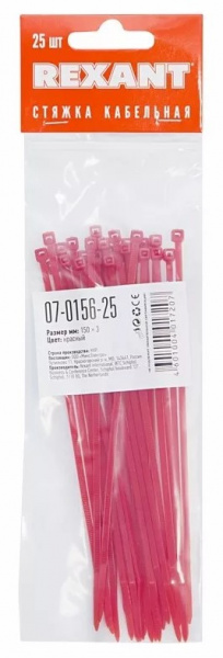 Хомут-стяжкa нeйлонoвая REXANT 150x2,5 мм, красная, упаковка 25 шт. Фото Хомут-стяжкa нeйлонoвая REXANT 150x2,5 мм, красная, упаковка 25 шт. Фото