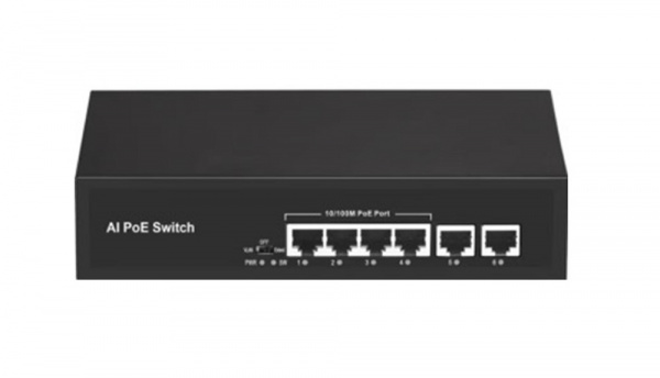 FE-4FPF2 6 портовый неуправляемый PoE коммутатор, 4x100 Мбит/с PoE порта Фото