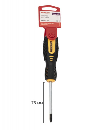 Отвертка крестовая PH 1х75 мм, двухкомпонентная рукоятка REXANT Фото