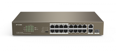 F1118P-16-150W Неуправляемый PoE коммутатор с 16 PoE портами, 2 гигабитными портами и 1 SFP combo портом Фото F1118P-16-150W Неуправляемый PoE коммутатор с 16 PoE портами, 2 гигабитными портами и 1 SFP combo портом Фото