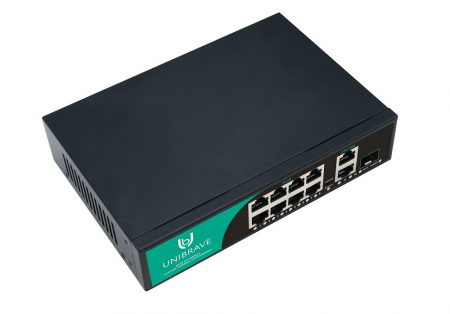 UB-SW-8F2G1SFP-120 Base Неуправляемый коммутатор Unibrave с поддержкой PoE на 8 портов, 2 Uplink 1000 Мбит/с, 1 SFP Фото