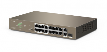 F1118P-16-150W Неуправляемый PoE коммутатор с 16 PoE портами, 2 гигабитными портами и 1 SFP combo портом Фото F1118P-16-150W Неуправляемый PoE коммутатор с 16 PoE портами, 2 гигабитными портами и 1 SFP combo портом Фото