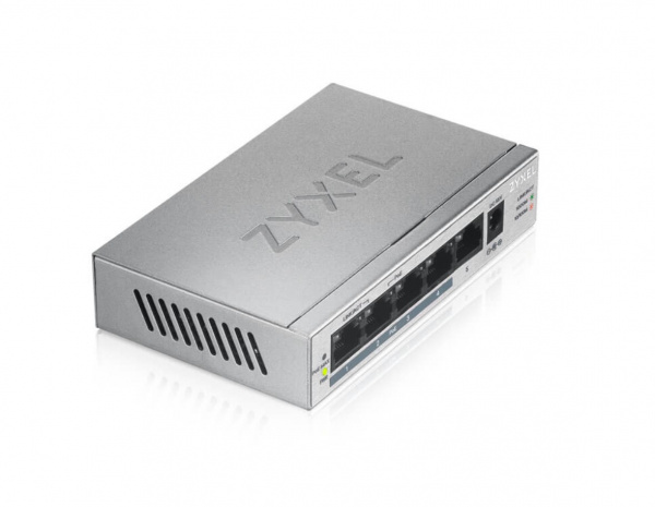 Коммутатор PoE+ Zyxel GS1005HP, 5xGE (4xPoE+), настольный, металлический, бесшумный, бюджет PoE 60 В Фото