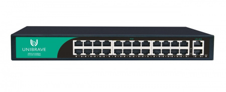 UB-SW-24F2G-300 Base Неуправляемый коммутатор Unibrave с поддержкой PoE на 24 порта и 2 Uplink 1000 Мбит/c (300 Вт) Фото