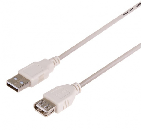 Кабель USB (шт. USB A - гн. USB A) 1.8 метра, серый REXANT Фото