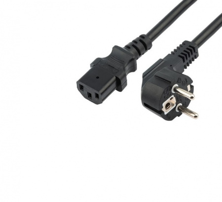 Шнур сетевой, евровилка угловая - евроразъем С13, кабель 3x1,5 мм², длина 1,5 метра, черный (PVC пак Фото