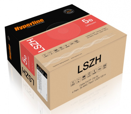 Кабель витая пара Hyperline Cat5e F/UTP, FUTP4-C5E-P26-IN-LSZH-GY-100, (100 м) экранированная Фото