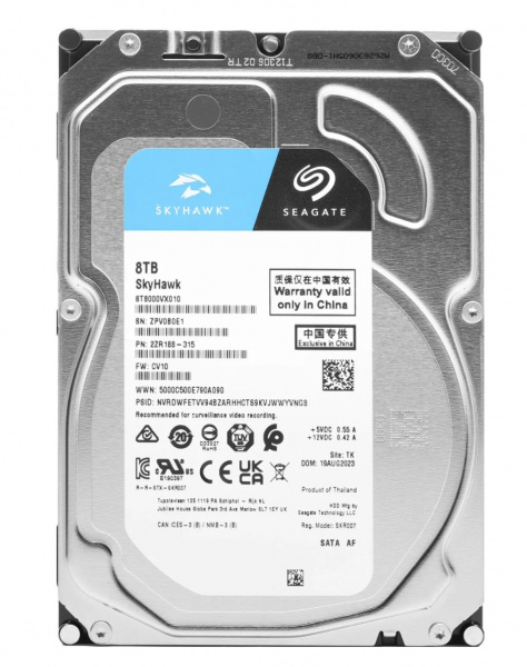 Жесткий диск Seagate Skyhawk ST8000VX010, 8ТБ, HDD, SATA III, 3.5