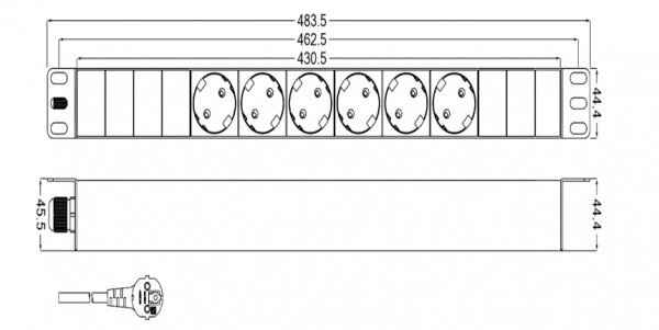 Hyperline SHE19-6SH-2.5EU Блок розеток для 19 Hyperline SHE19-6SH-2.5EU Блок розеток для 19