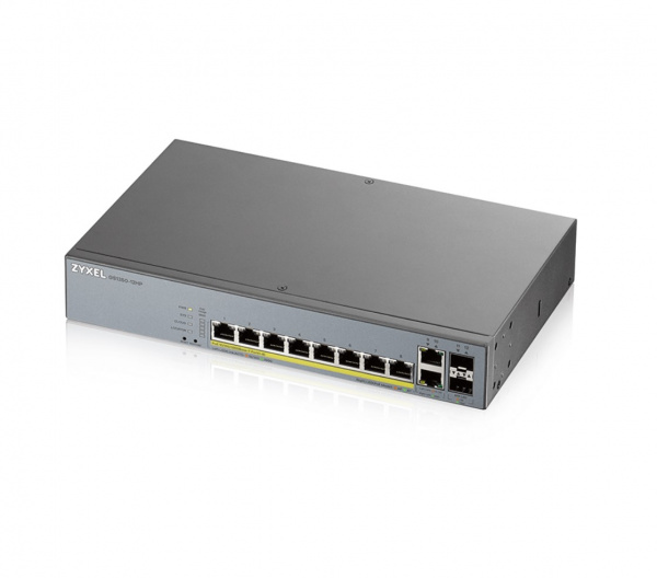 L2 коммутатор PoE+ для IP-видеокамер Zyxel GS1350-12HP, 10xGE (8xPoE+), 2xSFP, бюджет PoE 130 Вт, да Фото
