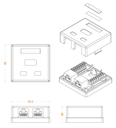 SB1-2-8P8C-C5e-SH-WH Розетка RJ-45 Hyperline  Фото
