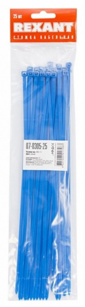 Хомут-стяжкa нeйлонoвая REXANT 300x4,8 мм, синяя, упаковка 25 шт. Фото Хомут-стяжкa нeйлонoвая REXANT 300x4,8 мм, синяя, упаковка 25 шт. Фото