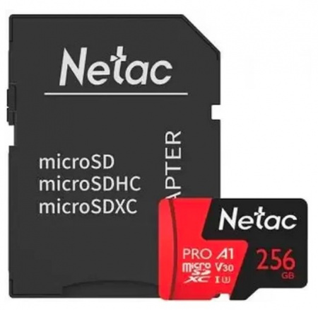 Карта памяти 256GB MicroSDXC Netac P500 Extreme Pro Class 10 UHS-I A1 V30 (100 Mb/s) + SD адаптер Фото