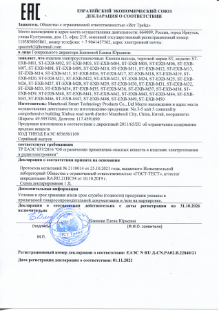 ST-EXB-M03 Кнопка выхода Сертификат